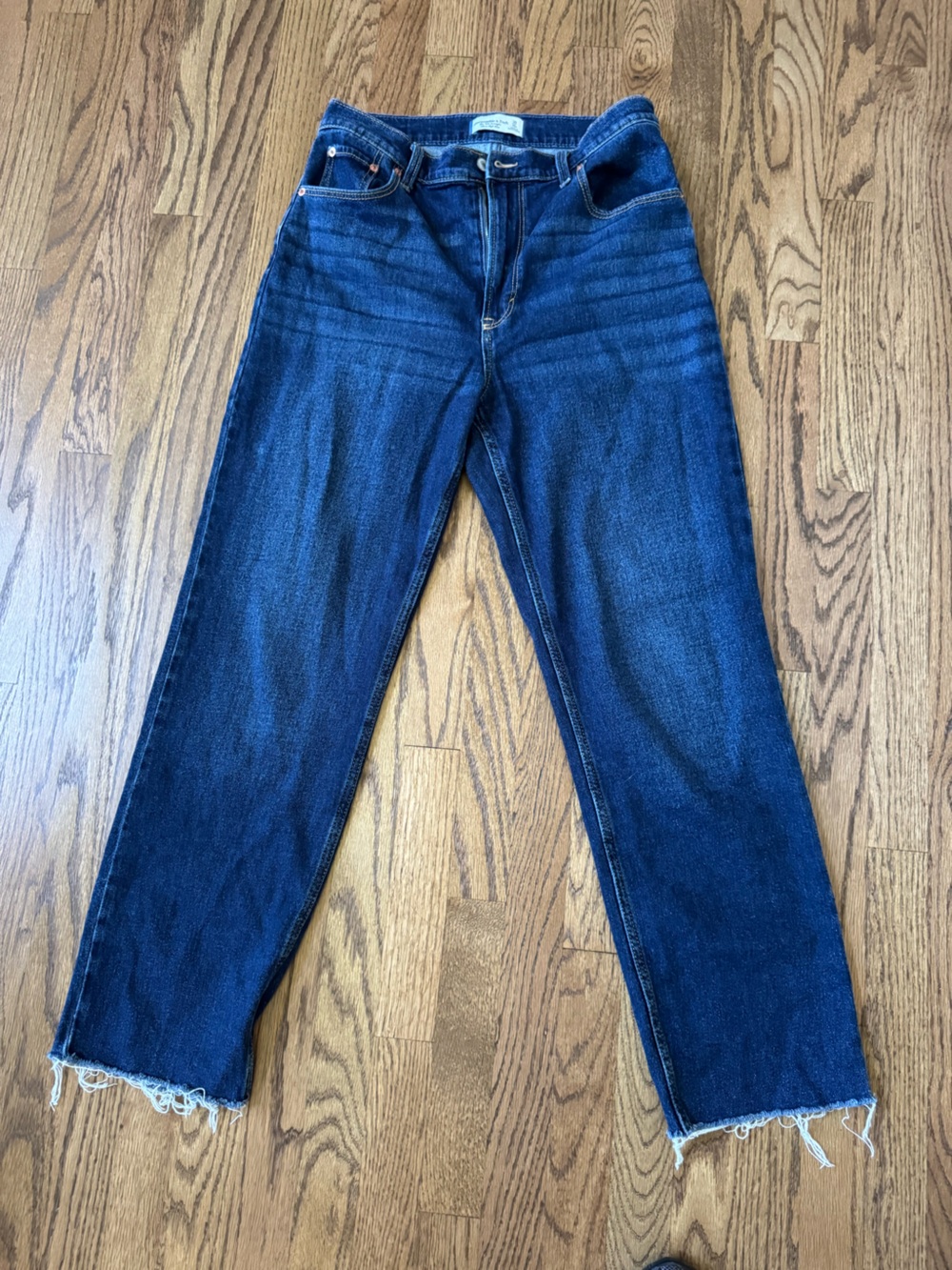 Abercrombie Classic High-Rise Raw Hem Dark Blue Women's Jeans